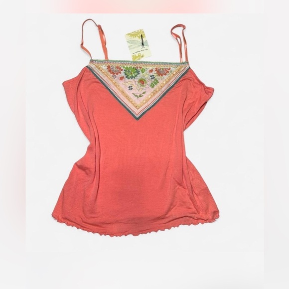 Free People Tops - Y2K Free People Coral Tank Top with Floral Detail